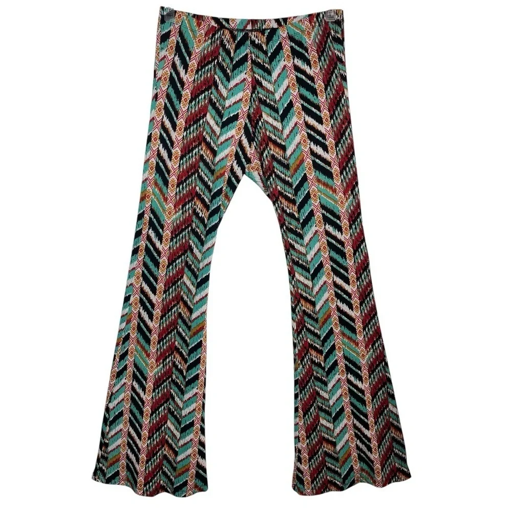 Wrangler Multicolor Chevron Bold Print Palazzo Flare Pants Retro Bohemian Medium